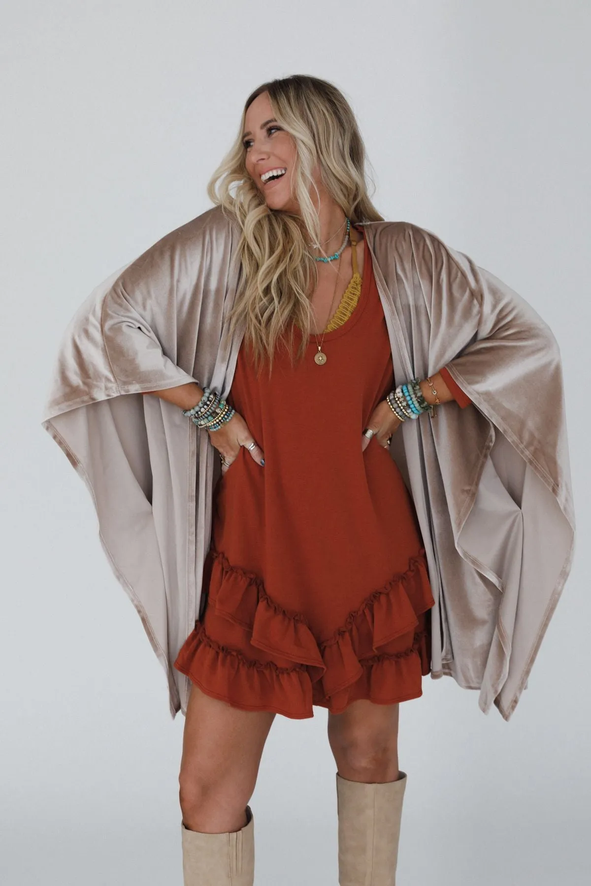 The Nest Savoy Velvet Kimono - Taupe sold by Three Bird Nest product image thumbnail 5