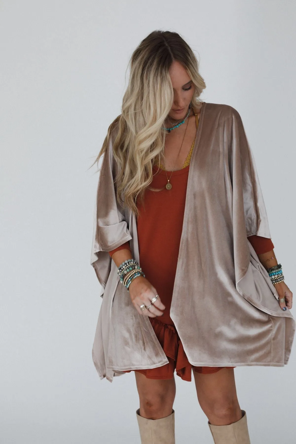 The Nest Savoy Velvet Kimono - Taupe sold by Three Bird Nest product image thumbnail 4
