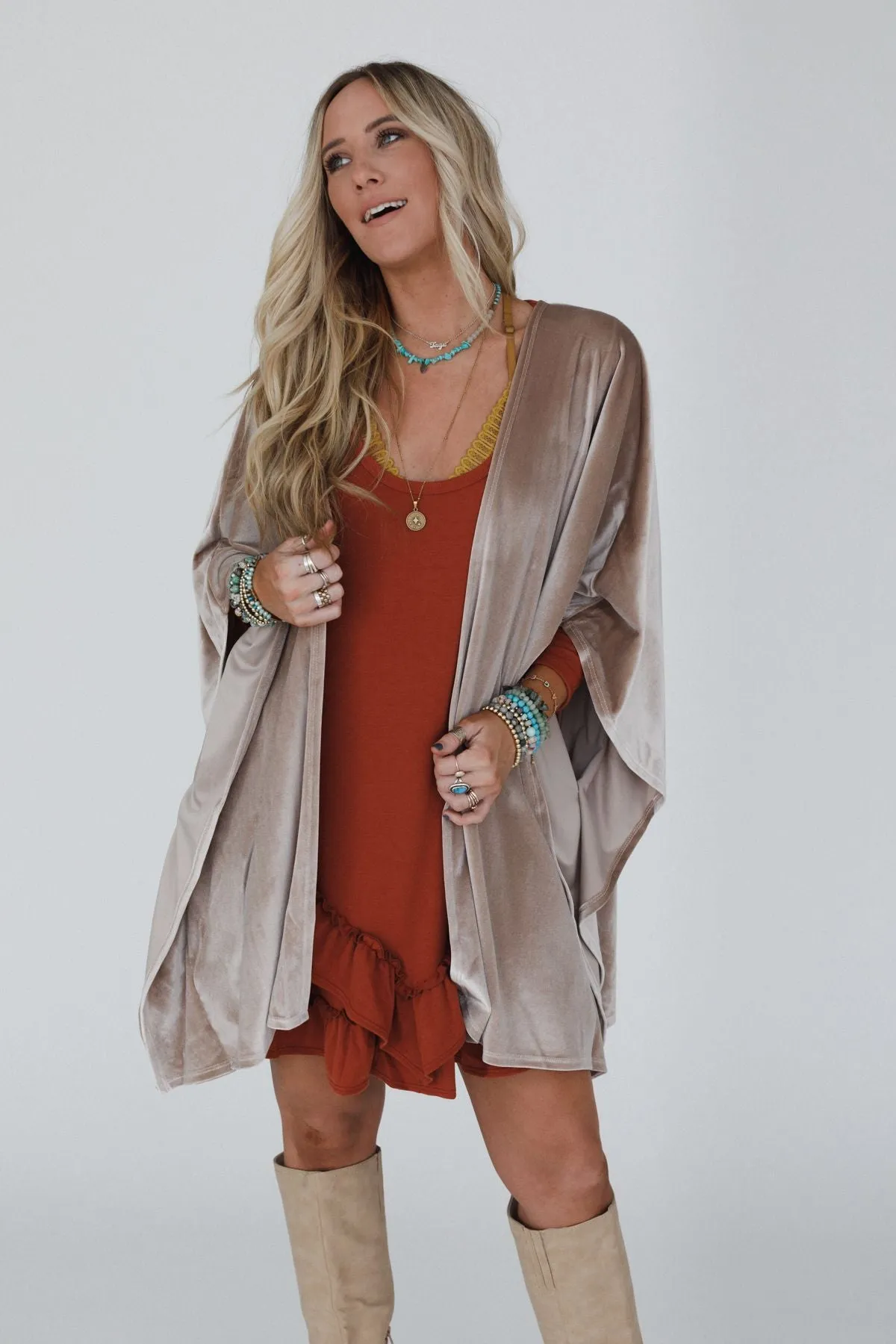 The Nest Savoy Velvet Kimono - Taupe sold by Three Bird Nest product image thumbnail 2