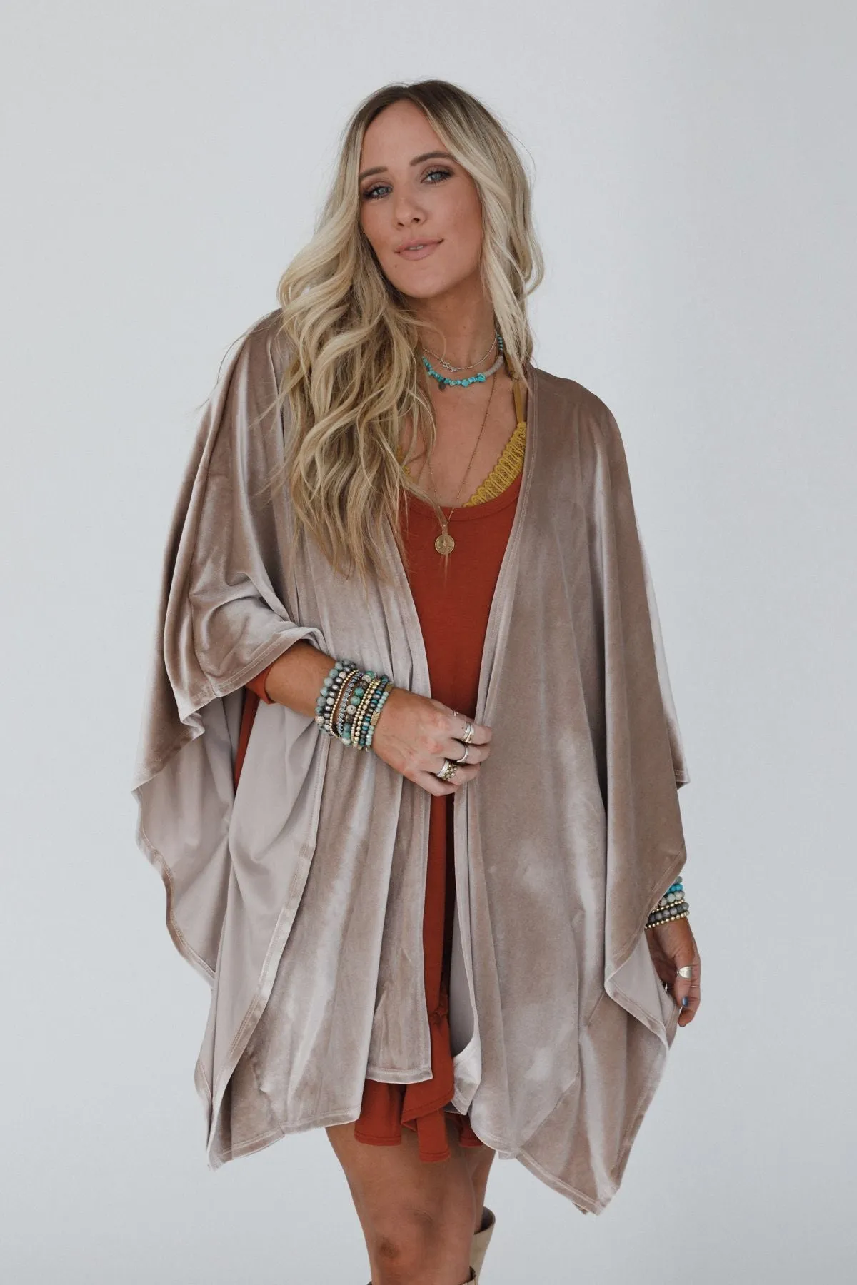 The Nest Savoy Velvet Kimono - Taupe sold by Three Bird Nest