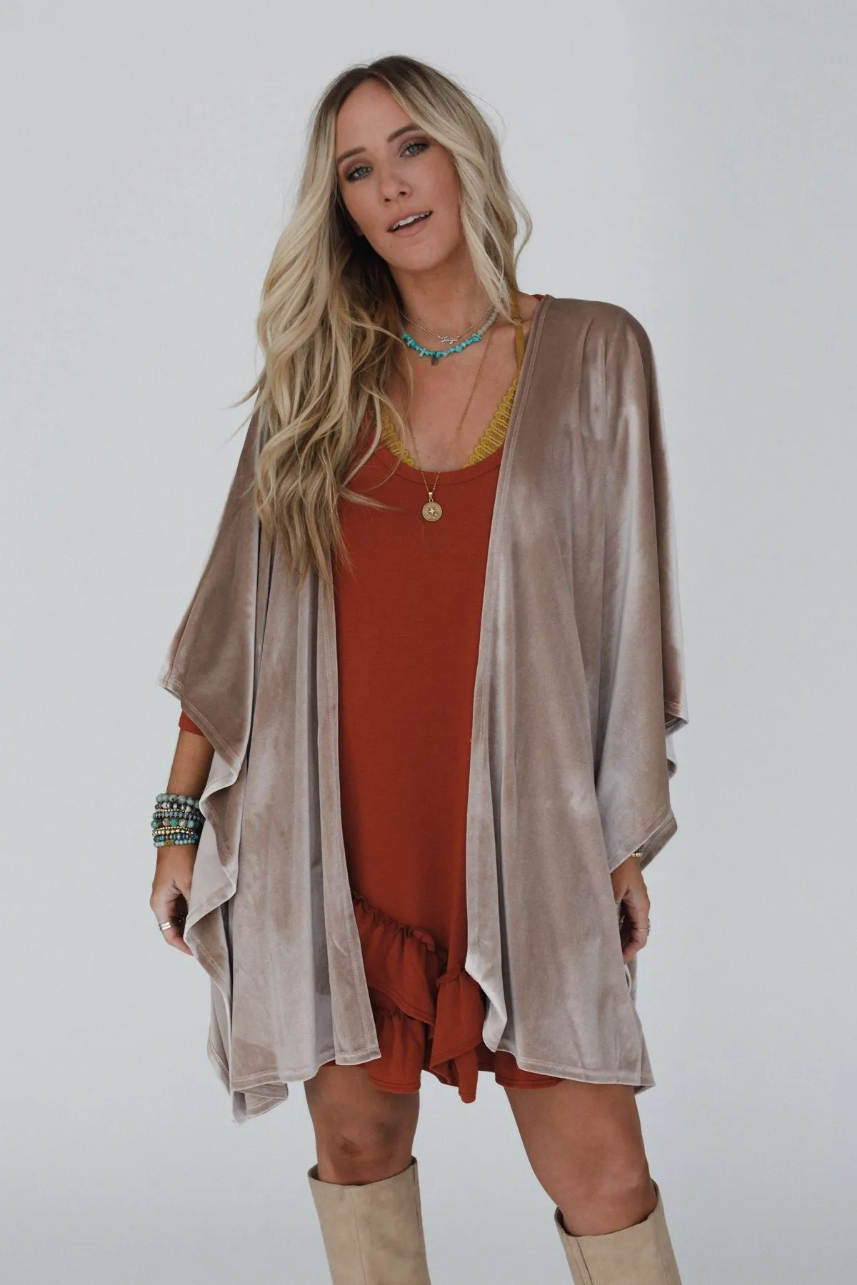 The Nest Savoy Velvet Kimono - Taupe sold by Three Bird Nest product image thumbnail 3