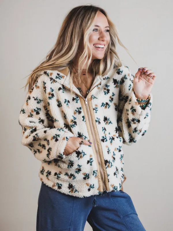 Floral Solstice Fleece Jacket - Cream sold by Three Bird Nest