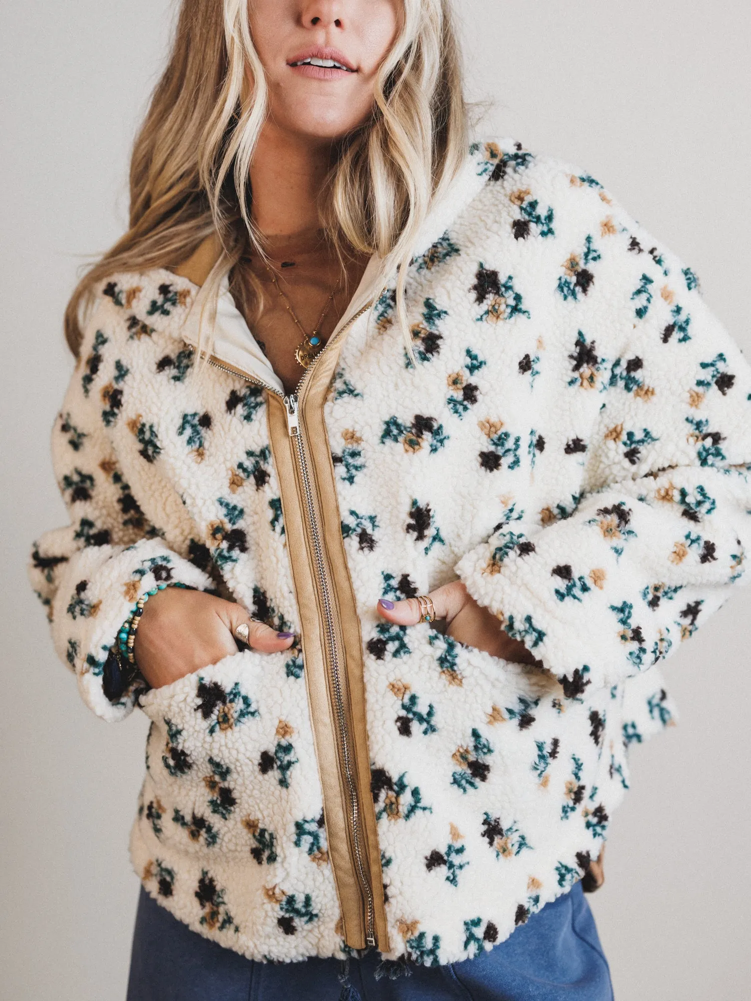 Floral Solstice Fleece Jacket - Cream sold by Three Bird Nest product image thumbnail 5