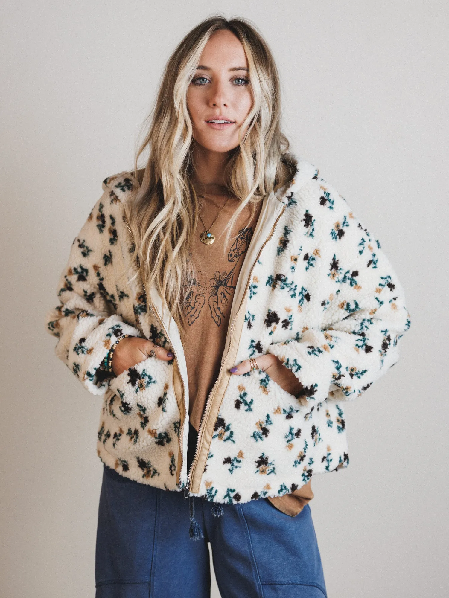 Floral Solstice Fleece Jacket - Cream sold by Three Bird Nest product image thumbnail 2