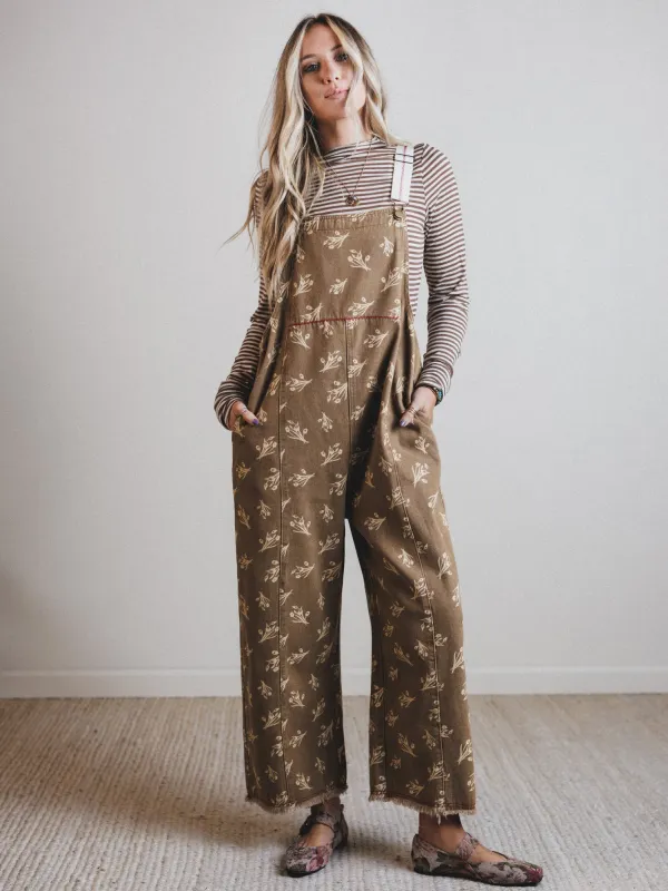 Floral Frenzy Jumpsuit - Olive Grey sold by Three Bird Nest