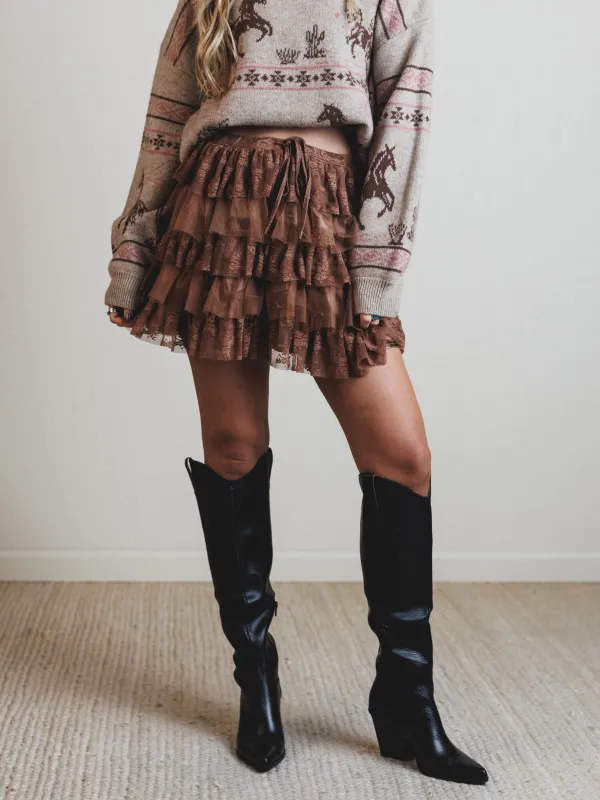 Fairy Parade Tiered Ruffle Mini Skirt - Taupe sold by Three Bird Nest