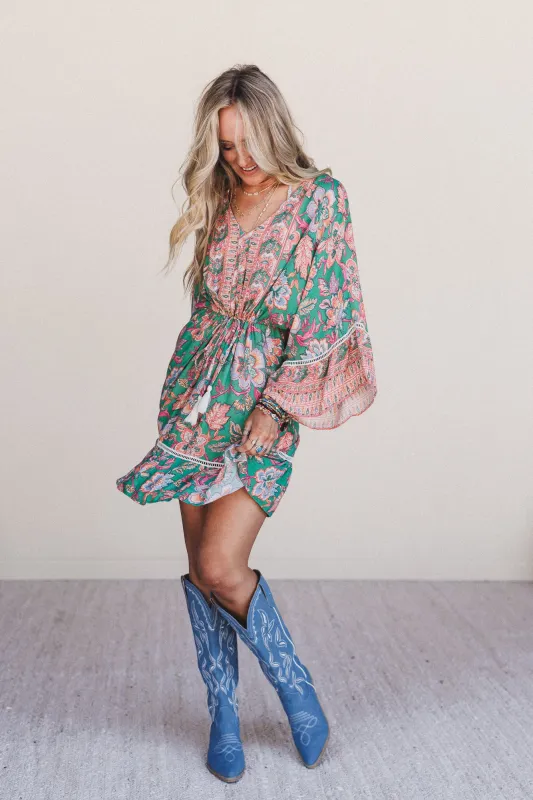 Dreamy Doll Printed Dress - Green made by easel