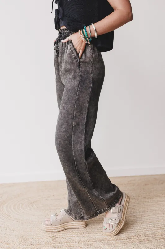 Out And About Drawstring Pants - Black made by Zenana