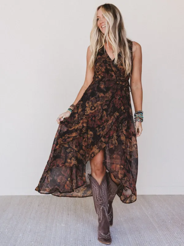 Jocelyn Wrap Dress  - Black sold by Three Bird Nest