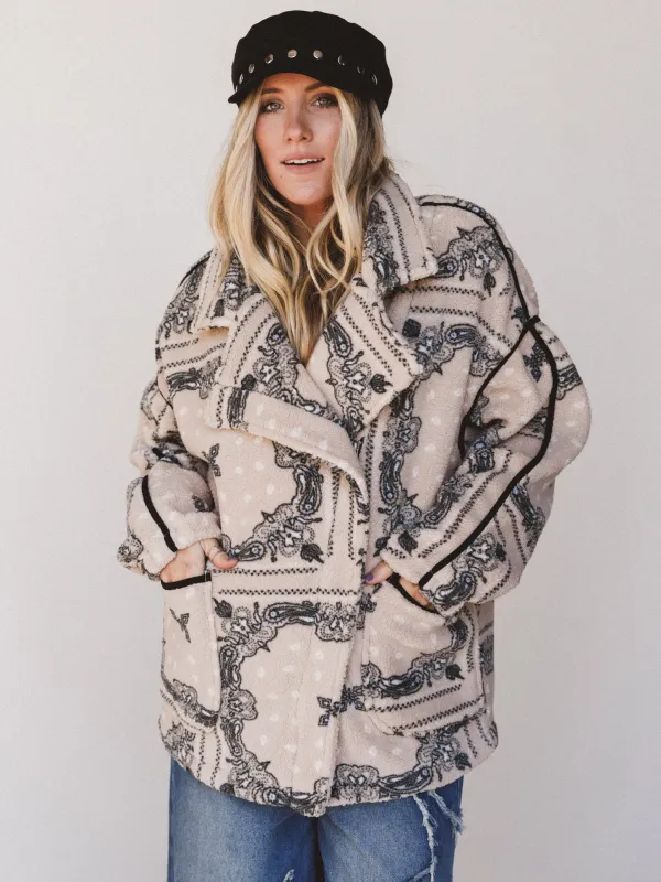 Charmed Affair Printed Fleece Jacket - Sand made by Promesa