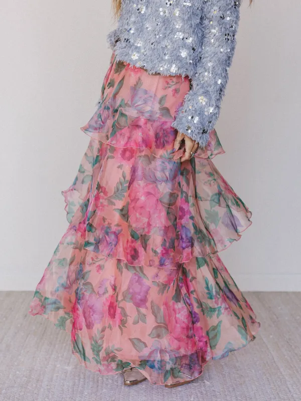 Petal Notes Maxi Skirt - Peach sold by Three Bird Nest