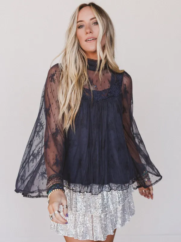 Lace Horizon Top - Navy made by By Together