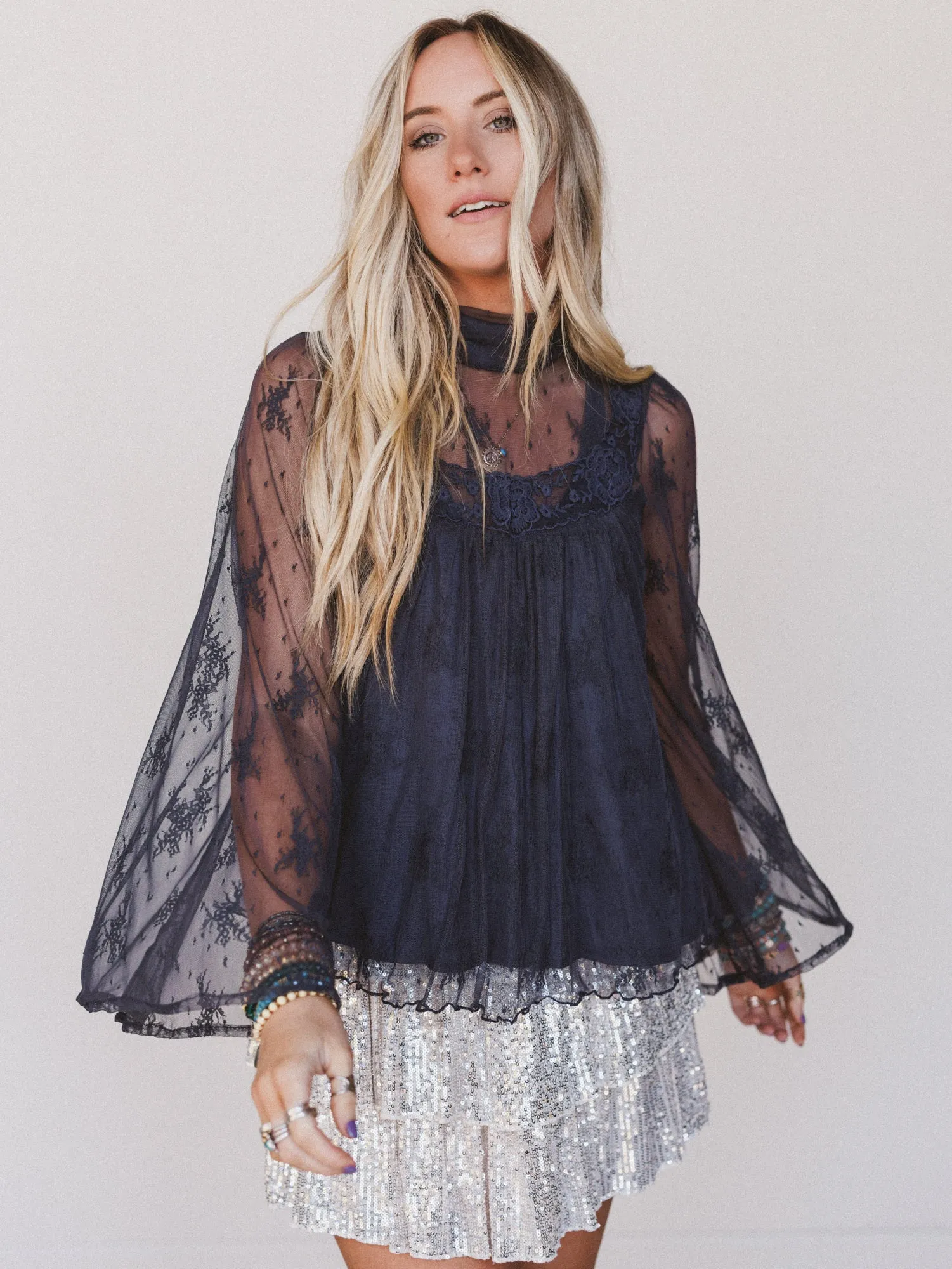 Lace Horizon Top - Navy sold by Three Bird Nest