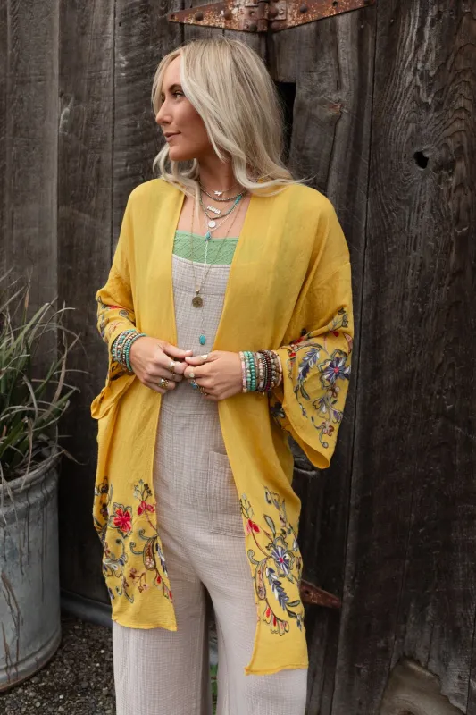 Fun In Florals Kimono - Mustard made by Three Bird Nest