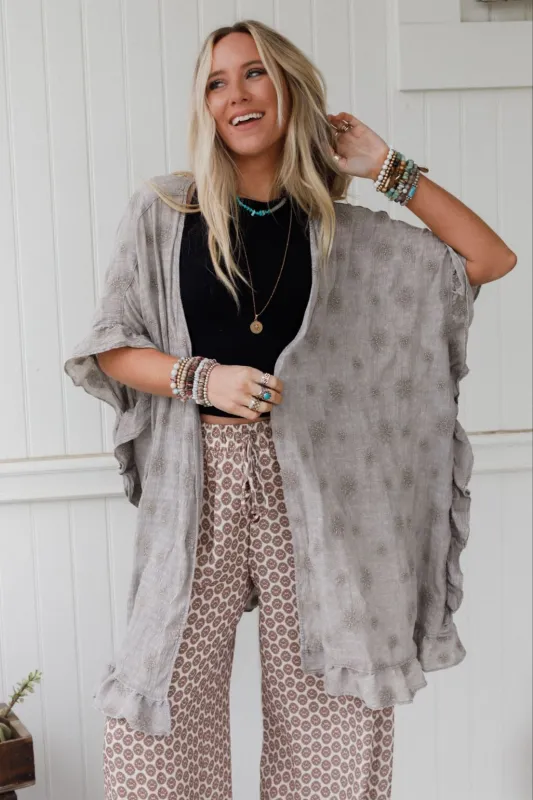 Petal Glow Embroidered Kimono - Ash made by easel