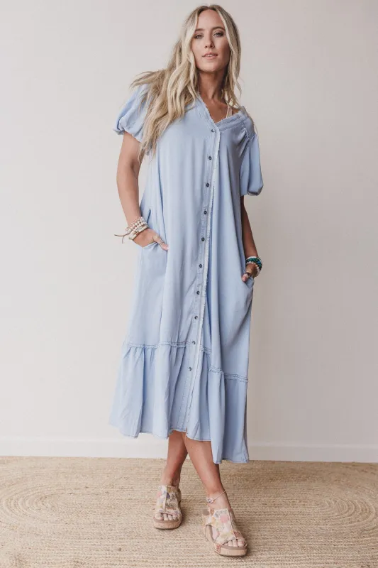 Sonora Sun Button Down Maxi Dress - Blue sold by Three Bird Nest