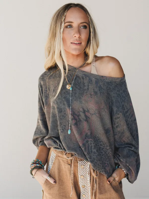 The Nest Savannah Bat Sleeve Top - Charcoal sold by Three Bird Nest
