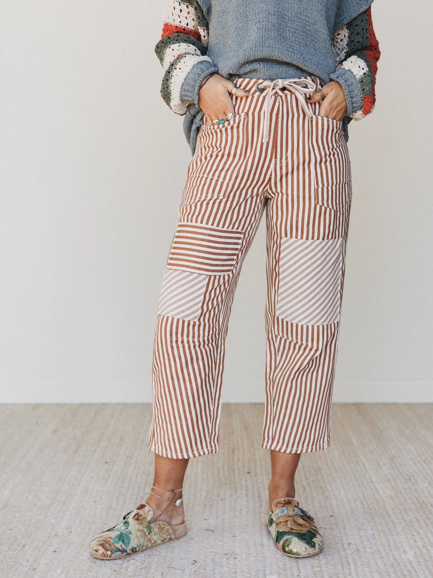 Desert Sun Striped Pants - Mocha sold by Three Bird Nest