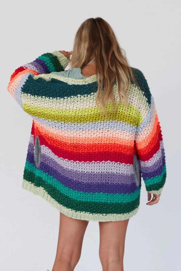 Wrapped up in Color Knit Cardigan - Green Multi sold by Three Bird Nest product image thumbnail 3