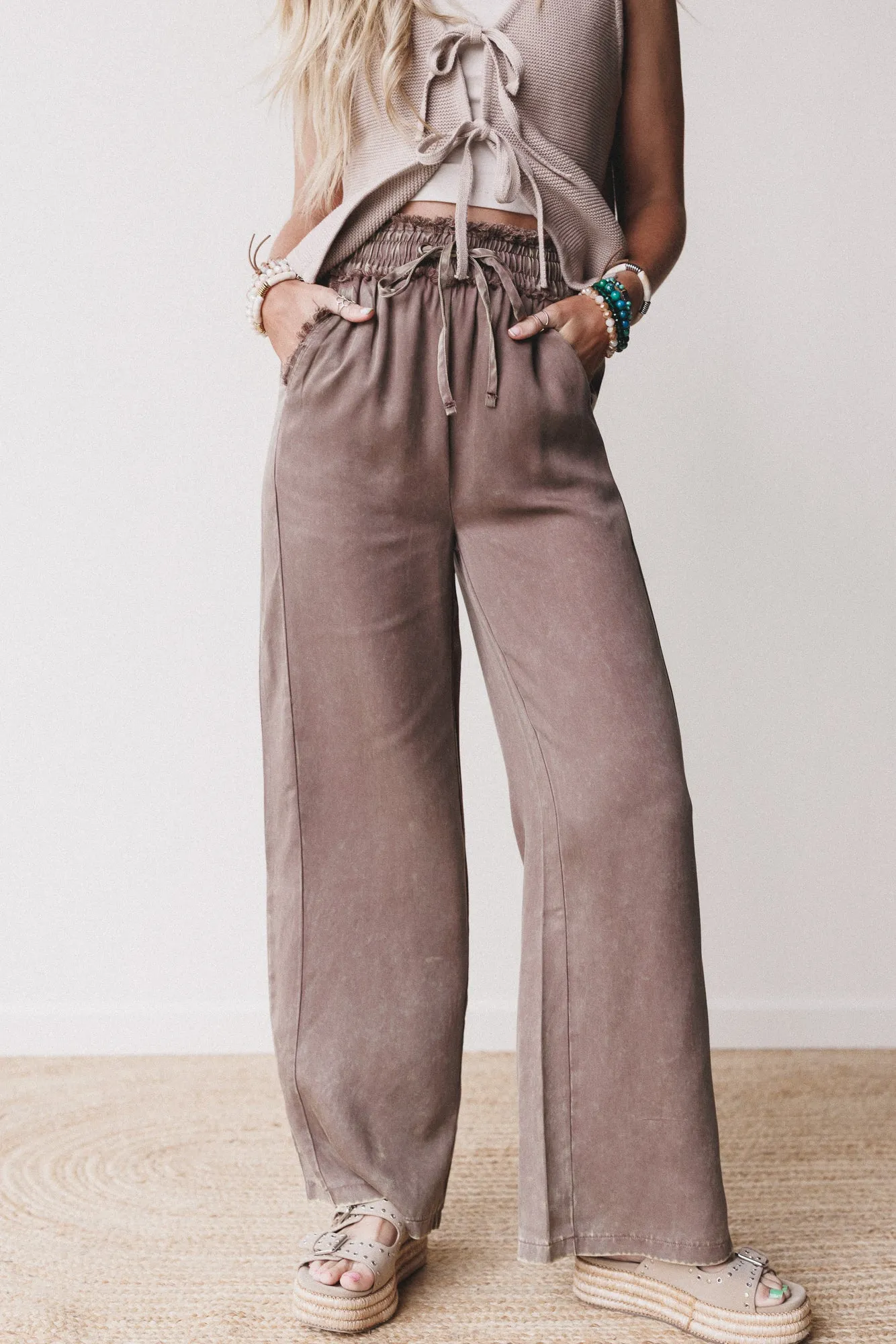 Out And About Drawstring Pants - Mocha sold by Three Bird Nest