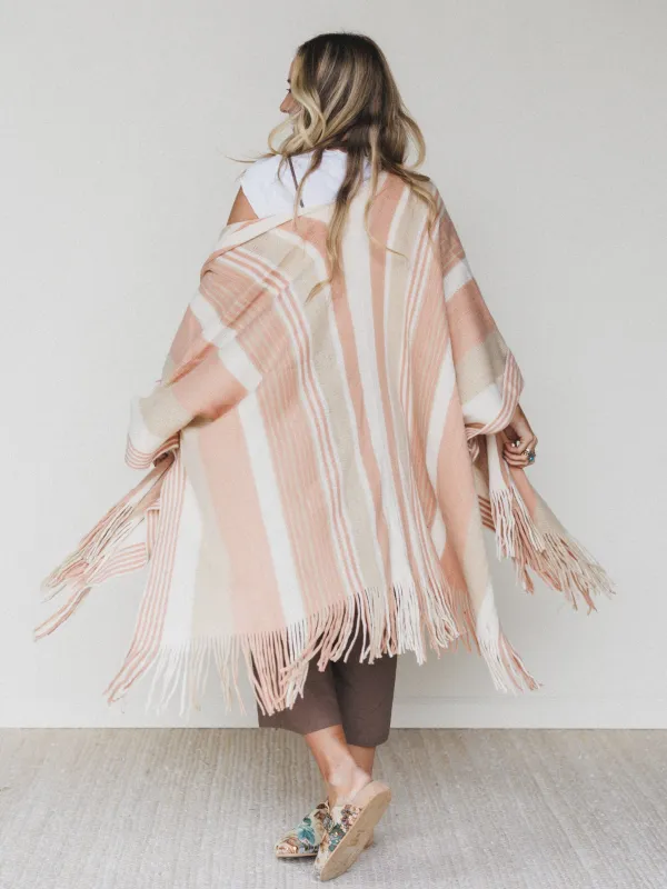 Sweet Love Striped Ruana Shawl - Beige sold by Three Bird Nest
