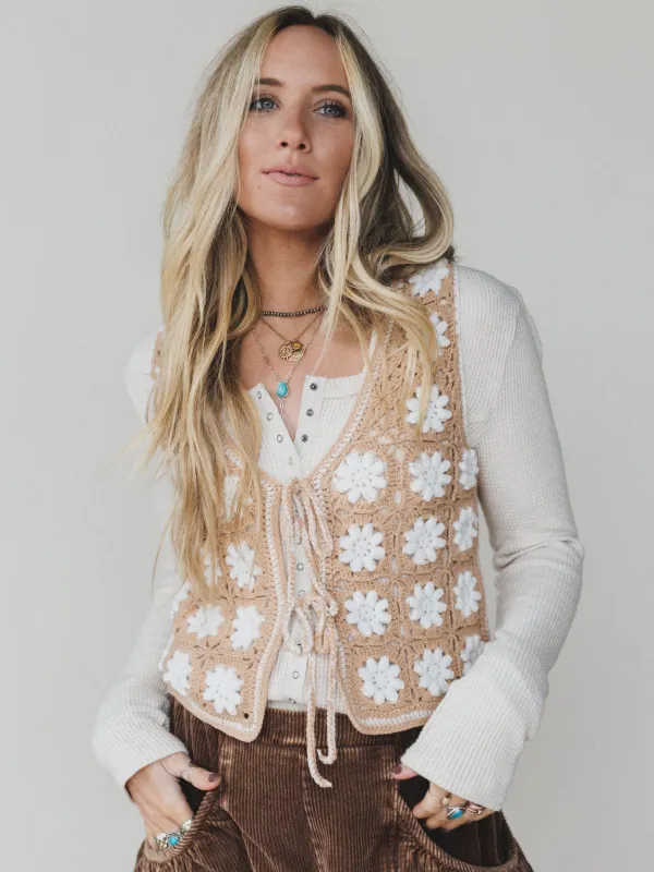 Moonflower Crochet Vest - Camel made by BaeVely