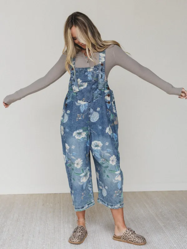 High Hopes Floral Overalls - Denim sold by Three Bird Nest