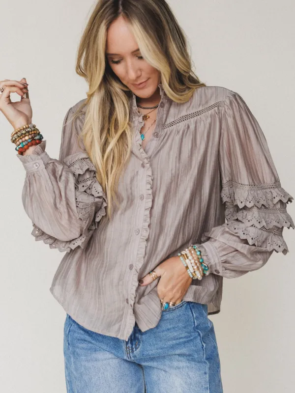 Boho Romance Blouse - Ash Mocha sold by Three Bird Nest