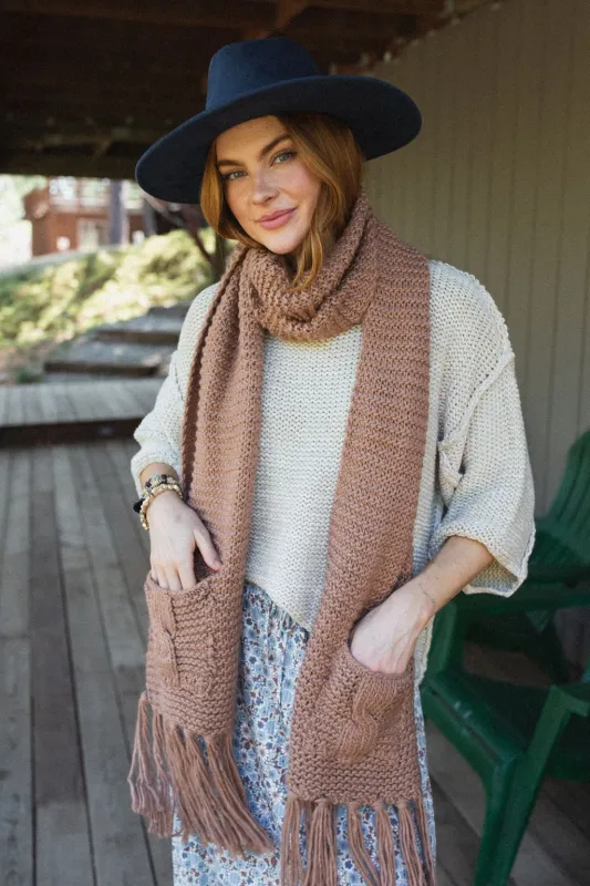 Kolby Knitted Pocket Scarf - Camel sold by Three Bird Nest