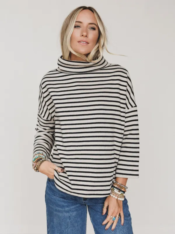 Brunch Club Striped Top - Taupe Multi made by By Together