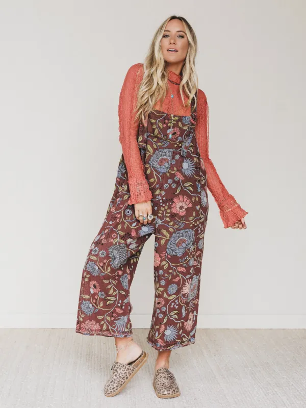 High Hopes Flower Printed Overalls - Brown sold by Three Bird Nest