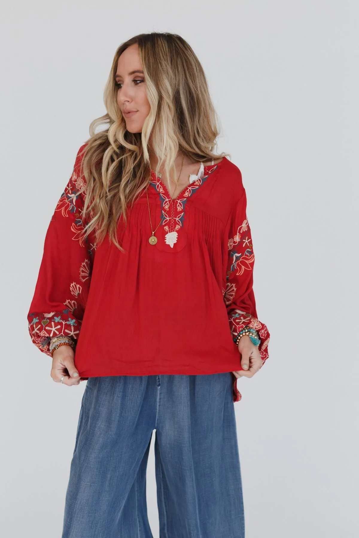 Frida Embroidered Dolman Sleeve Top - Red Orange sold by Three Bird Nest product image thumbnail 4