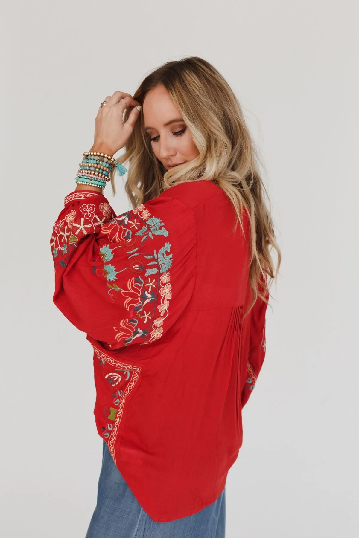 Frida Embroidered Dolman Sleeve Top - Red Orange sold by Three Bird Nest product image thumbnail 3