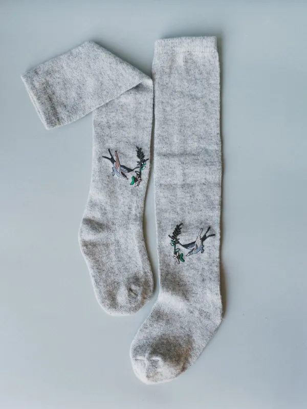 Birds Of A Feather Knee High Socks - Heather Gray sold by Three Bird Nest