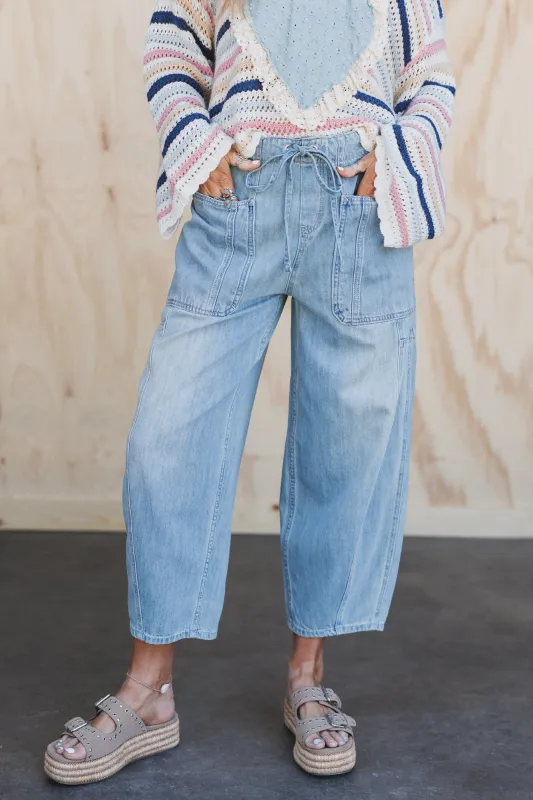 Bridgton Drawstring Barrel Jeans - Denim sold by Three Bird Nest