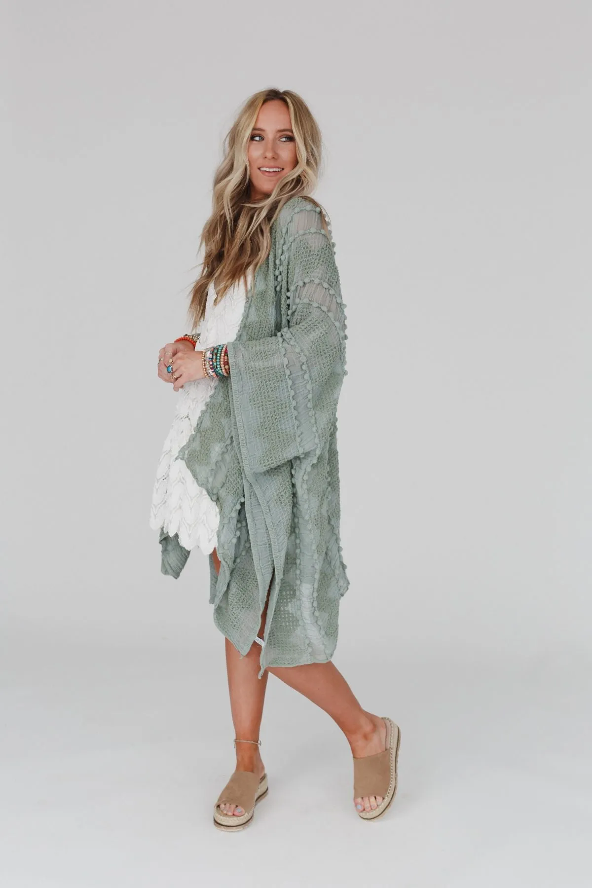 Bali Embroidered Kimono - Sage sold by Three Bird Nest