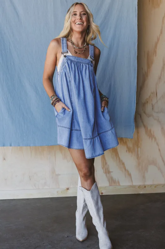 Lily Valley Denim Overalls Dress - Denim sold by Three Bird Nest