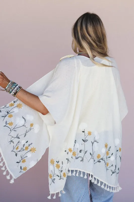 Secret Meadow Embroidered Kimono - Ivory sold by Three Bird Nest