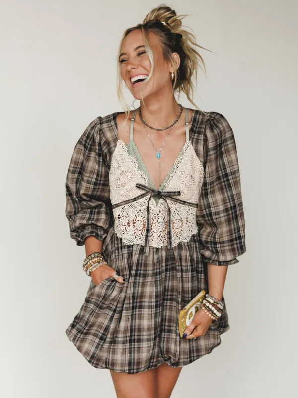 Plaid Revival Mini Dress - Natural made by Promesa