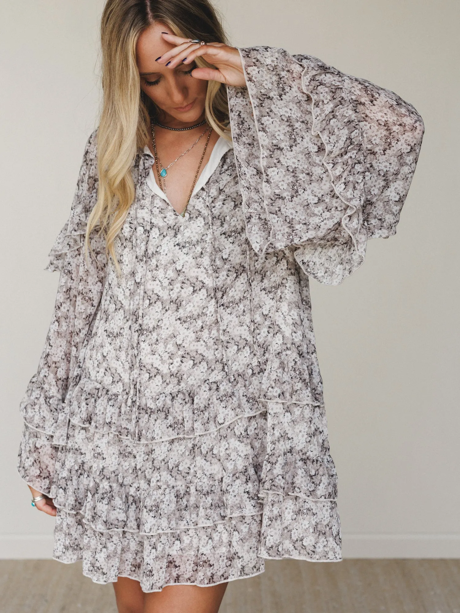 Honeycloud Days Floral Dress - Grey sold by Three Bird Nest product image thumbnail 4