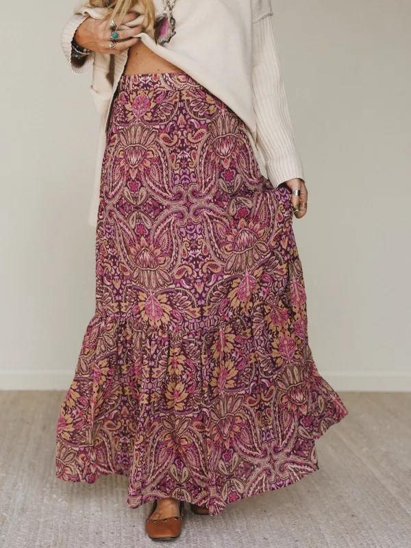 Printed Daydream Maxi Skirt - Purple sold by Three Bird Nest