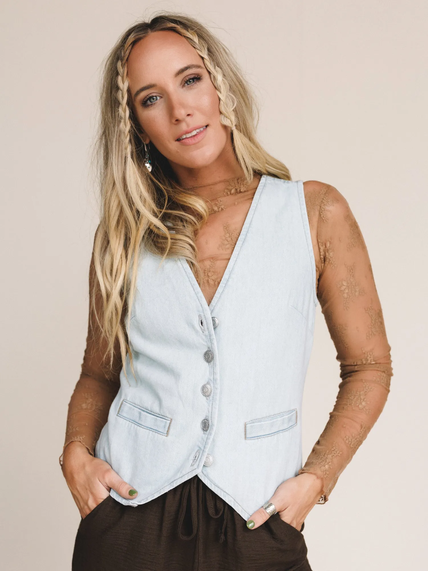 To The Top Denim Vest - Light Wash sold by Three Bird Nest product image thumbnail 4