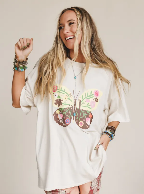 Winged Bloom Top - Beige made by easel
