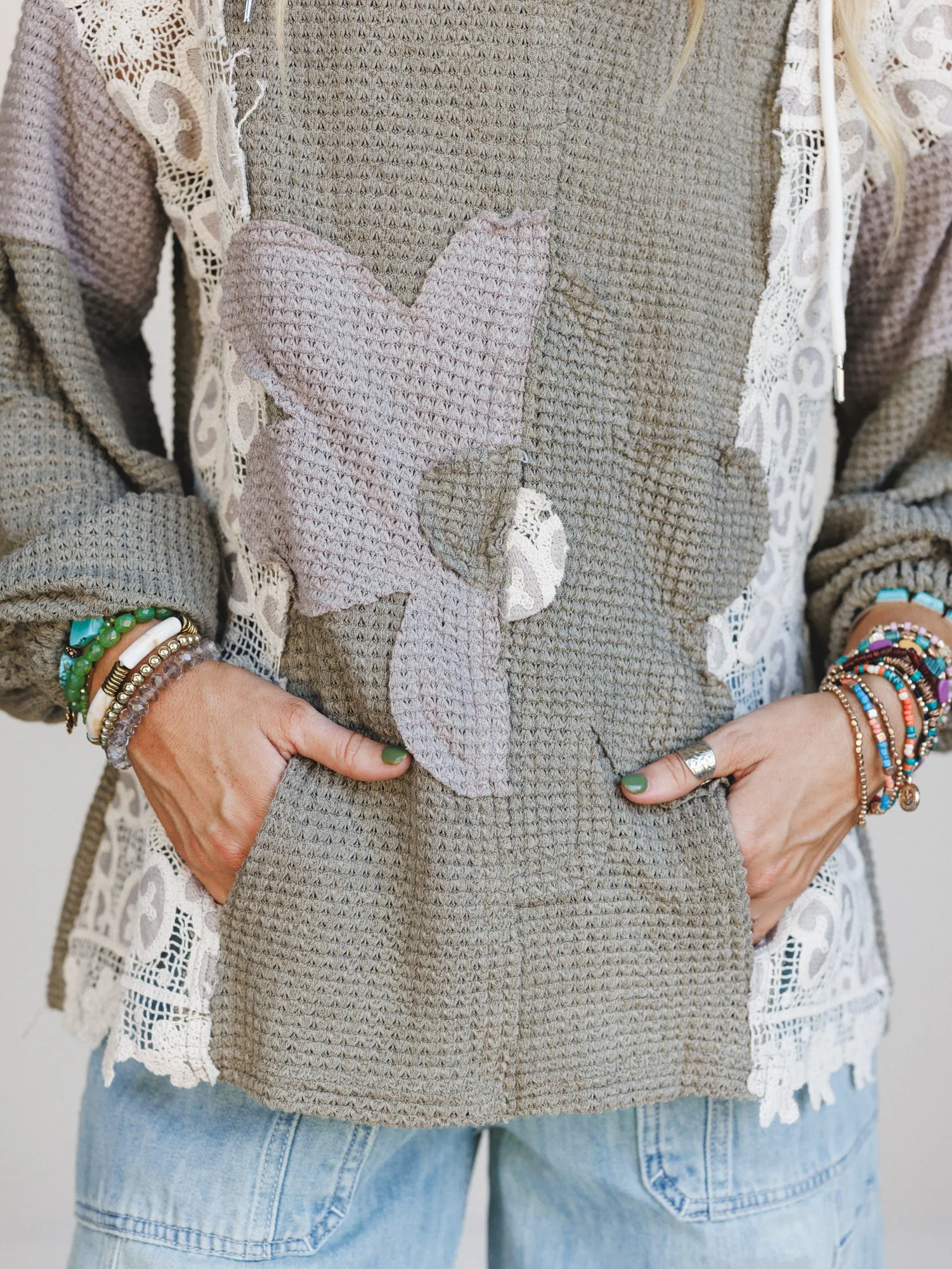 Lace Bliss Flower Patch Top - Olive sold by Three Bird Nest product image thumbnail 4
