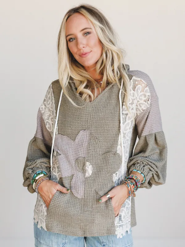 Lace Bliss Flower Patch Top - Olive made by Davi & Dani