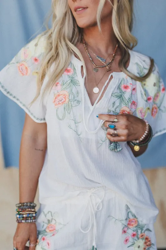 Perrin Floral Embroidered Top - Cream sold by Three Bird Nest