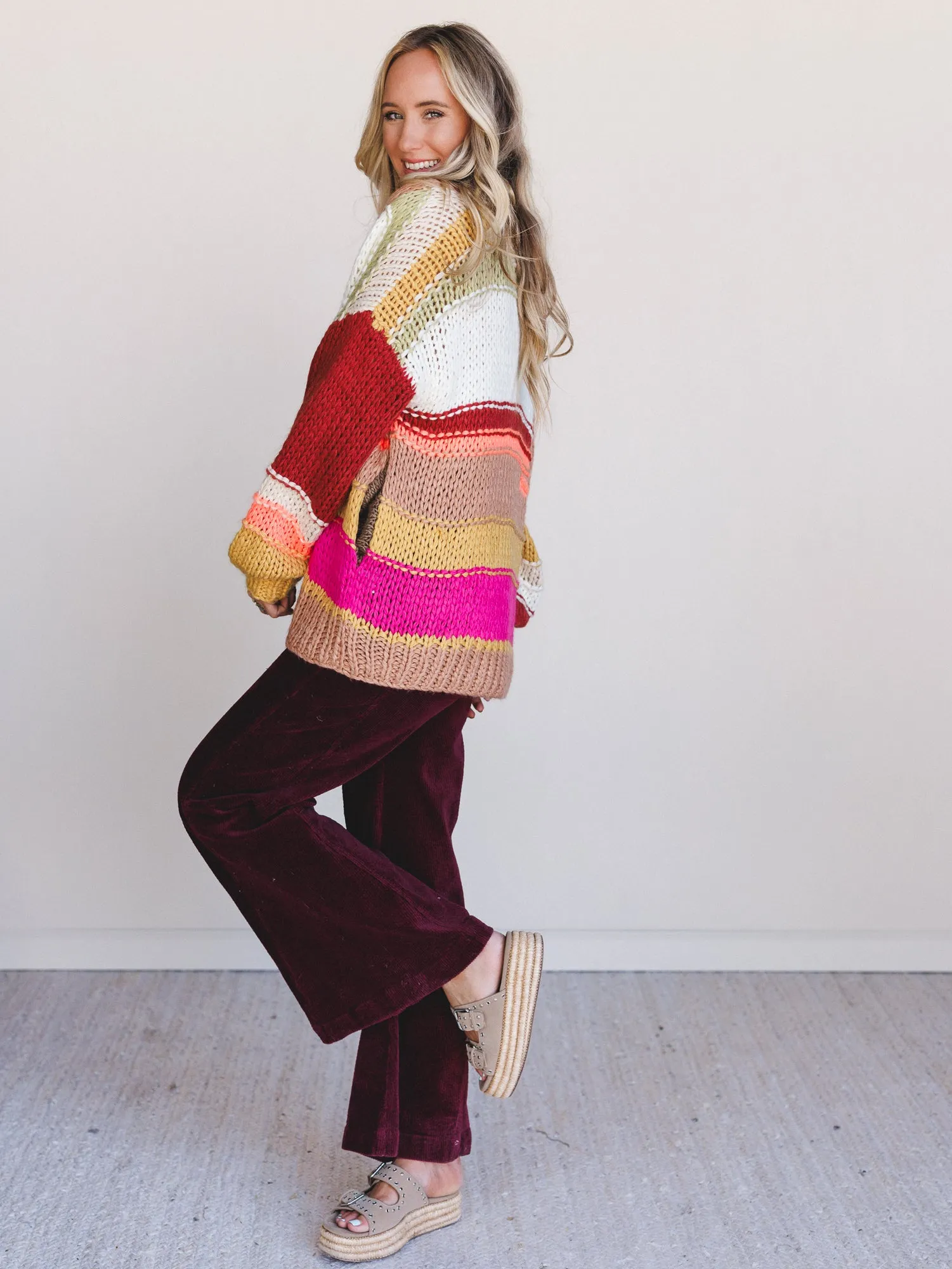 Down By The Bay Striped Cardigan - Brick sold by Three Bird Nest product image thumbnail 2