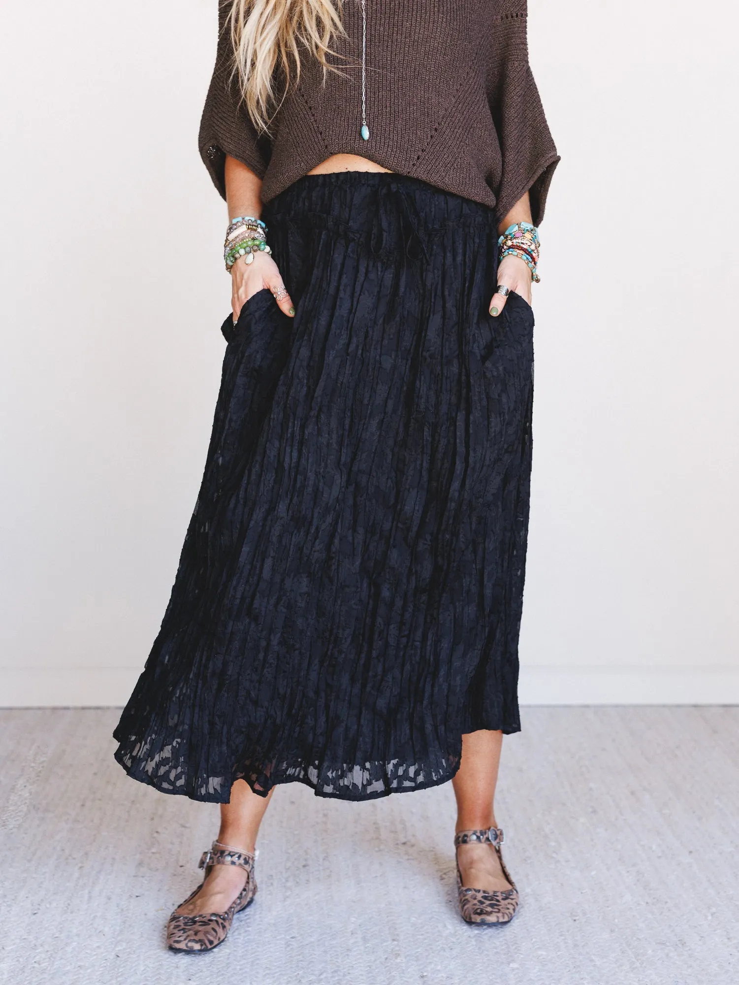 Coyote Bloom Floral Maxi Skirt - Black sold by Three Bird Nest product image thumbnail 4