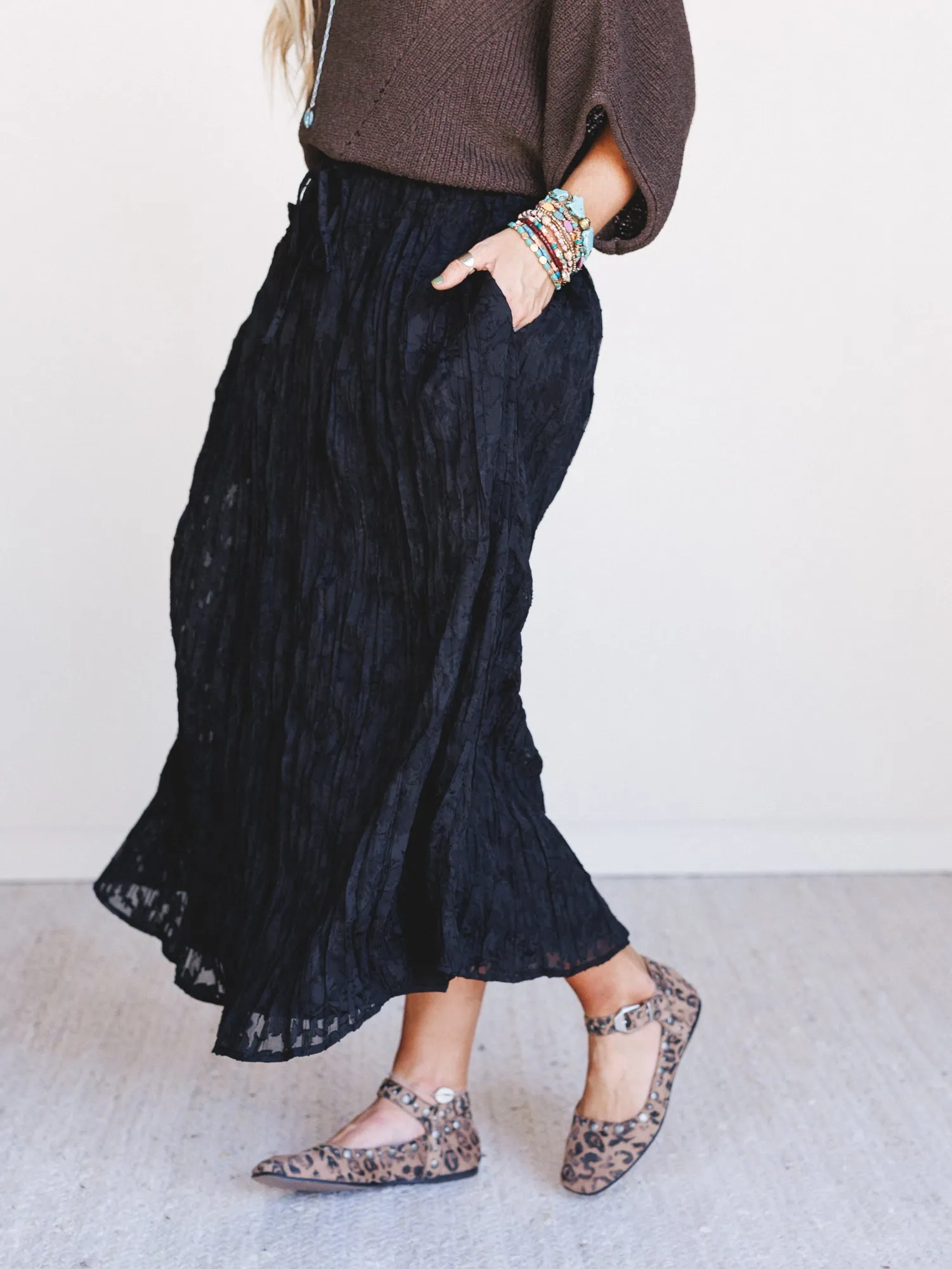 Coyote Bloom Floral Maxi Skirt - Black sold by Three Bird Nest product image thumbnail 5