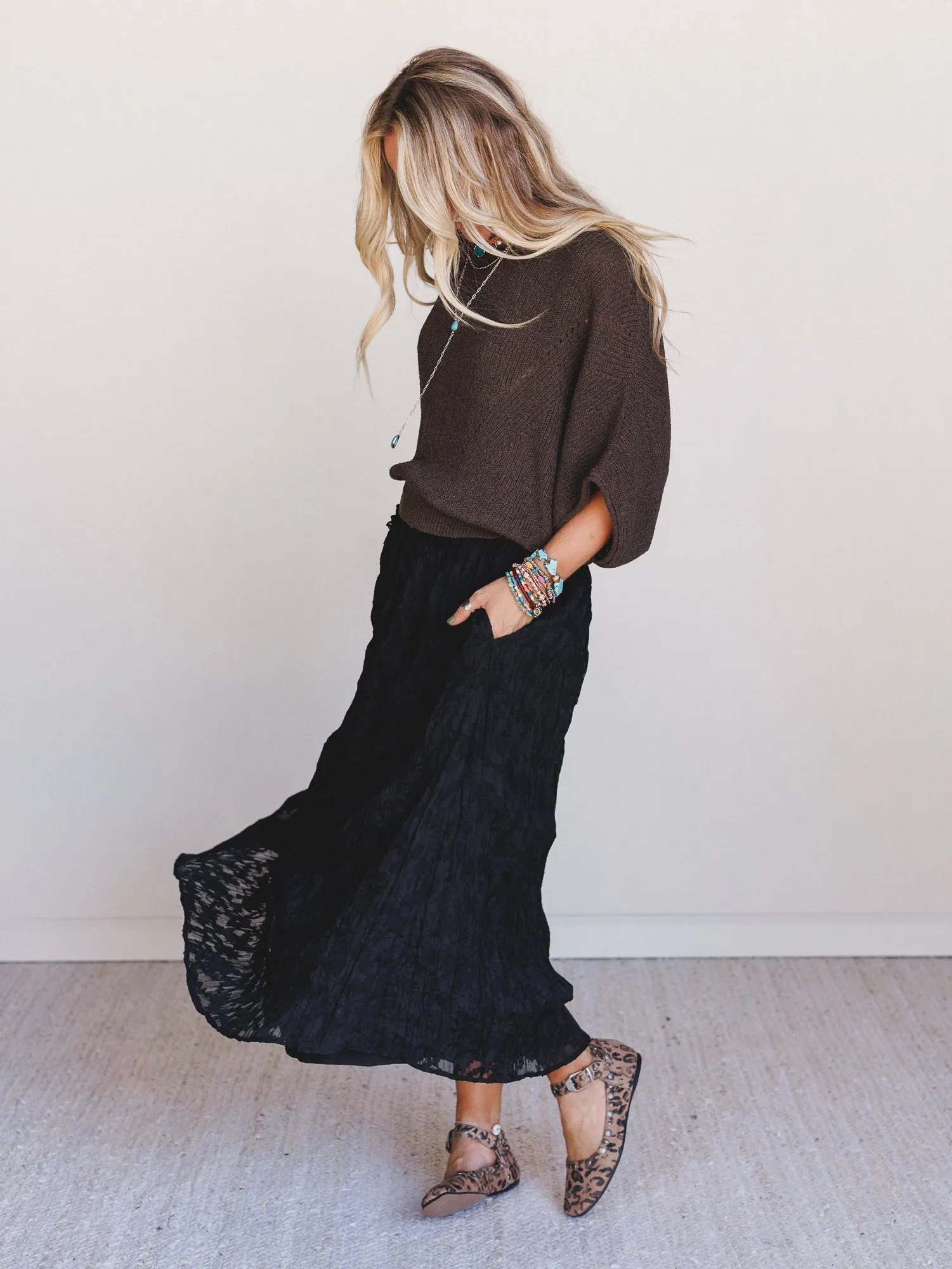 Coyote Bloom Floral Maxi Skirt - Black sold by Three Bird Nest product image thumbnail 2